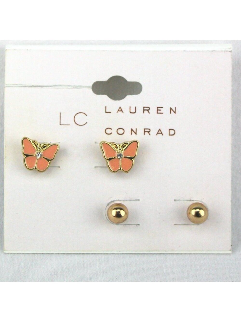 LC Lauren Conrad Earrings 2 Pairs Gold-tone Pink Butterfly Studs